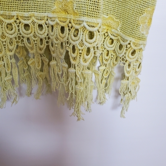 LANGUAGE DRESS SLEEVELESS FRINGE MUSTARD YELLOW EMBROIDERED FLORAL WOMANS ( XL ) - Picture 8 of 15